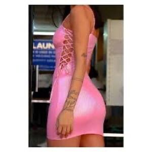 NWT Elsie & Fred Pink Iridescent She’s A Riot Lace Up Mini  Dress EE11